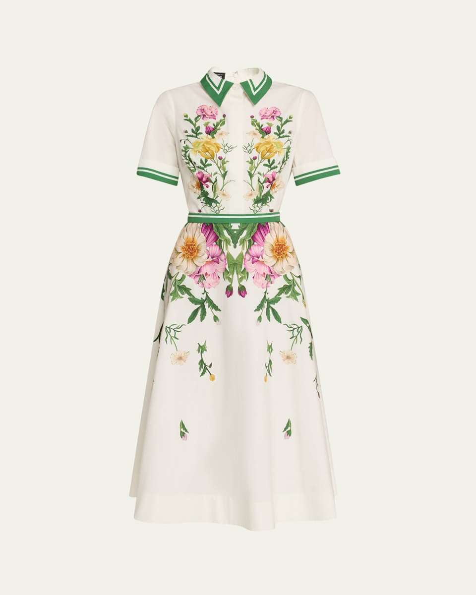 Belted Floral-Print Cotton Midi Shirtdress